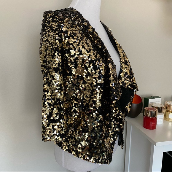 Free Press Gold Sequins Open Front Cropped Jacket - Picture 4 of 8